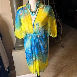 Vibrant Yellow and Blue Paisley Coverup